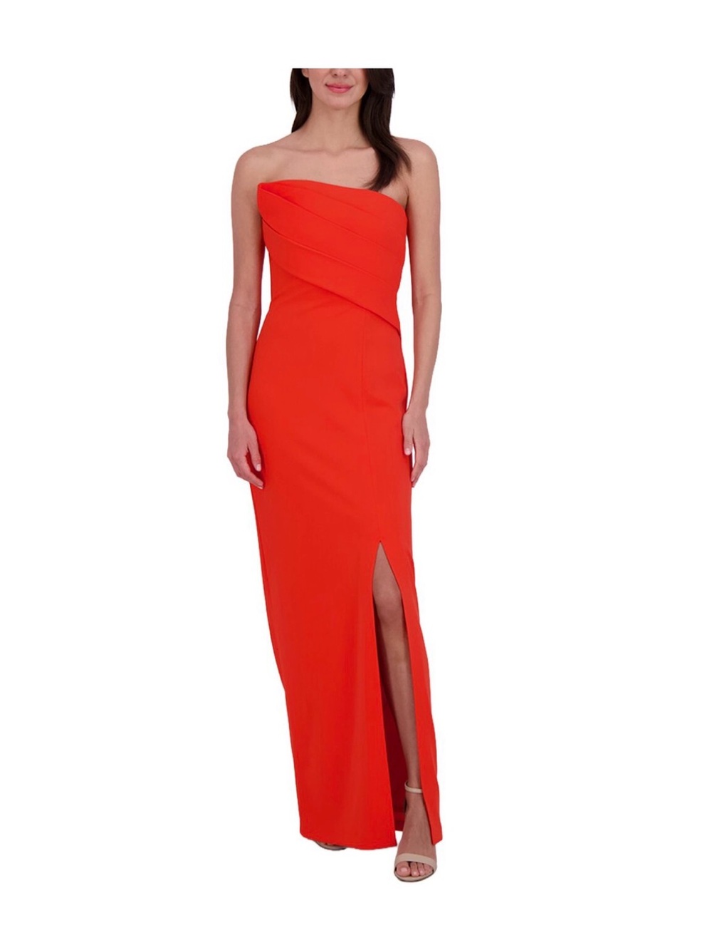 Vince Camuto drape neckline strapless dress in color poplin